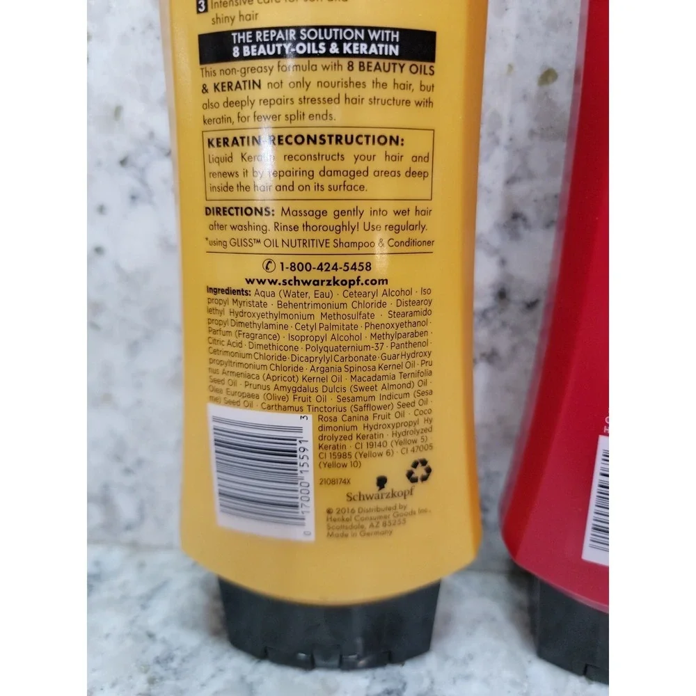 Schwarzkopf Gliss Hair Repair Set of‎ 2 Oil Nutritive & Color Guard 13.6oz NOS